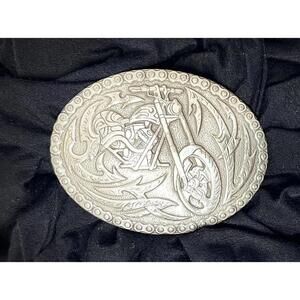 Vtg Crumrine Belt Buckle Western Biker Motorcycle Silver Metal Oval Shape